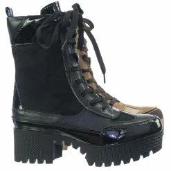 Bamboo Powerful06 Faux Fur Lninig Combat Boots - Military Lug Sole Color Block Shoes New