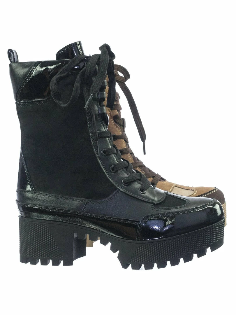 Bamboo Powerful06 Faux Fur Lninig Combat Boots - Military Lug Sole Color Block Shoes New
