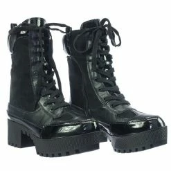 Bamboo Powerful06 Faux Fur Lninig Combat Boots - Military Lug Sole Color Block Shoes New