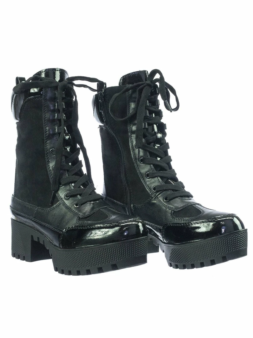 Bamboo Powerful06 Faux Fur Lninig Combat Boots - Military Lug Sole Color Block Shoes New