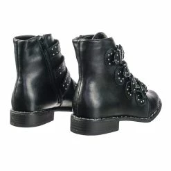 Bamboo Preppy01 Moto Punk Rock Combat Bootie W Metal Brass Buckle & Micro Metal Studs