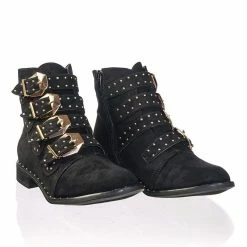 Bamboo Preppy01 Moto Punk Rock Combat Bootie W Metal Brass Buckle & Micro Metal Studs