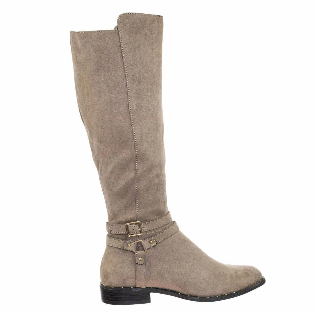 Bamboo Preppy05 Biker Motorcycle Riding Boots W Faux Fur Lining & Micro Metal Stud Welt