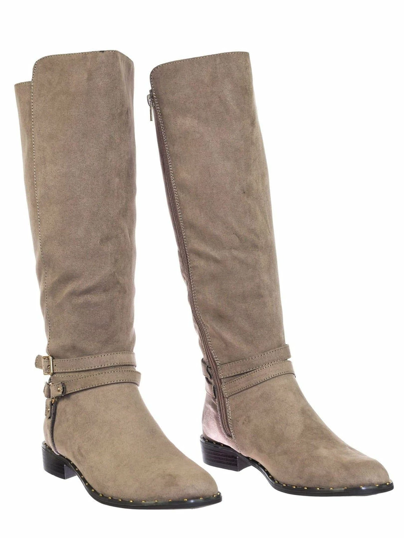 Bamboo Preppy05 Biker Motorcycle Riding Boots W Faux Fur Lining & Micro Metal Stud Welt