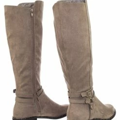 Bamboo Preppy05 Biker Motorcycle Riding Boots W Faux Fur Lining & Micro Metal Stud Welt