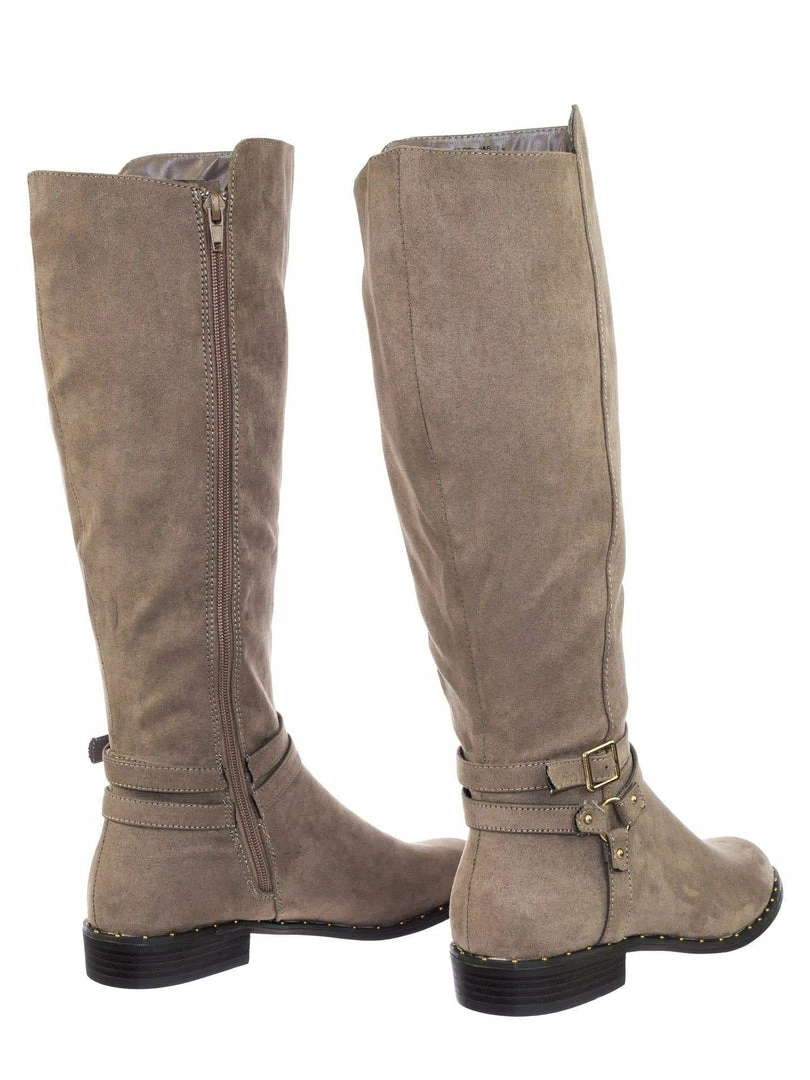 Bamboo Preppy05 Biker Motorcycle Riding Boots W Faux Fur Lining & Micro Metal Stud Welt