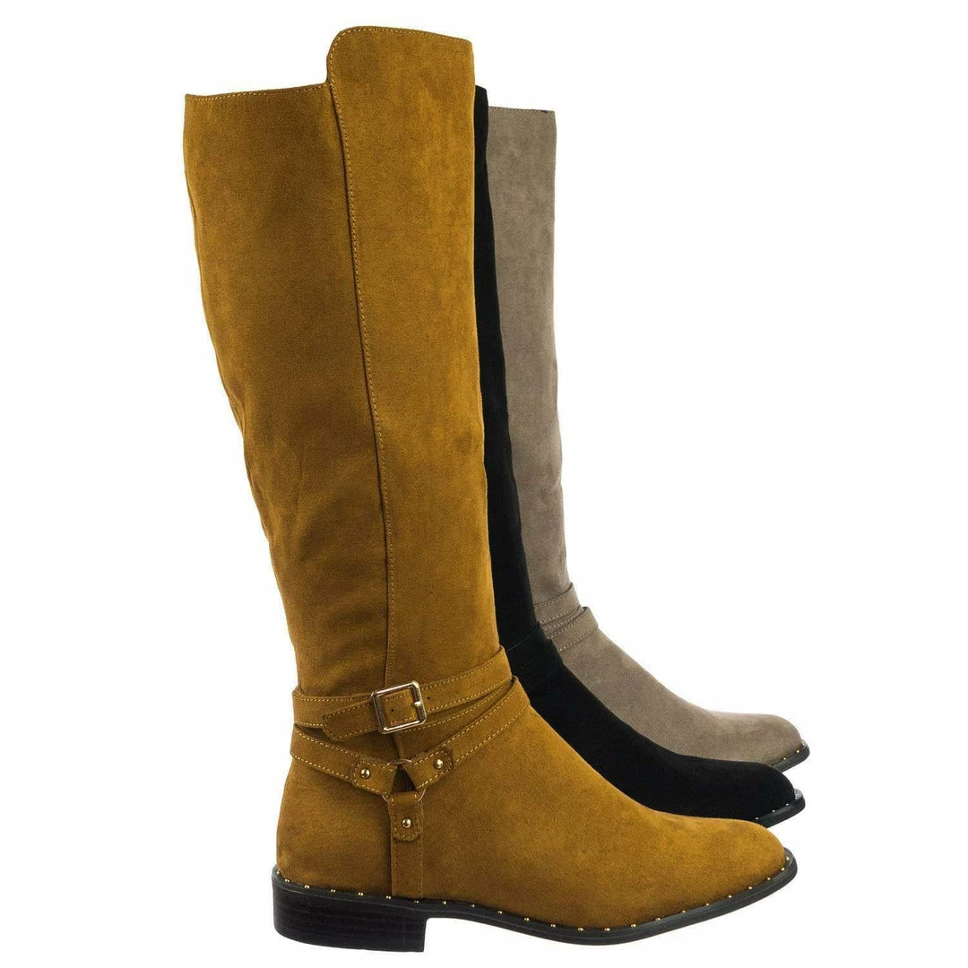 Bamboo Preppy05 Biker Motorcycle Riding Boots W Faux Fur Lining & Micro Metal Stud Welt