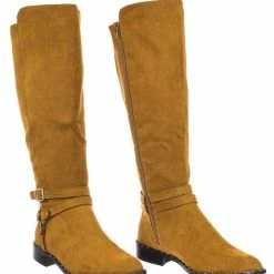 Bamboo Preppy05 Biker Motorcycle Riding Boots W Faux Fur Lining & Micro Metal Stud Welt