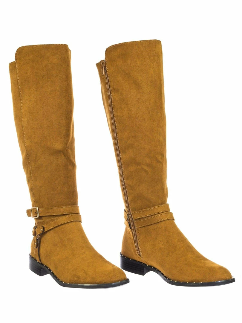 Bamboo Preppy05 Biker Motorcycle Riding Boots W Faux Fur Lining & Micro Metal Stud Welt