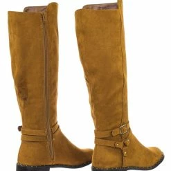 Bamboo Preppy05 Biker Motorcycle Riding Boots W Faux Fur Lining & Micro Metal Stud Welt