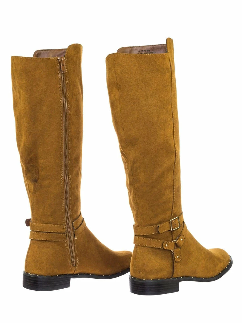 Bamboo Preppy05 Biker Motorcycle Riding Boots W Faux Fur Lining & Micro Metal Stud Welt