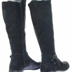 Bamboo Preppy05 Biker Motorcycle Riding Boots W Faux Fur Lining & Micro Metal Stud Welt