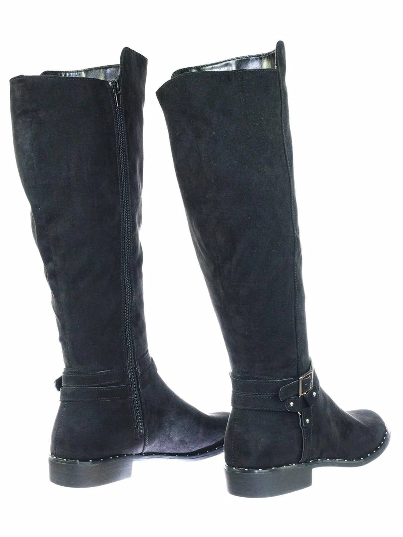 Bamboo Preppy05 Biker Motorcycle Riding Boots W Faux Fur Lining & Micro Metal Stud Welt