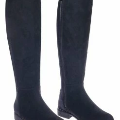 Bamboo New Preppy26 Faux Fur Inner Lining Elastic Equestrian Riding Boot W Micro Metal Stud