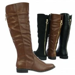 Bamboo Preppy27 Faux Fur Lined Micro Metal Stud Knee High Riding / Biker Boot New
