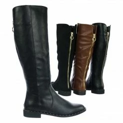 Bamboo Preppy27 Faux Fur Lined Micro Metal Stud Knee High Riding / Biker Boot New