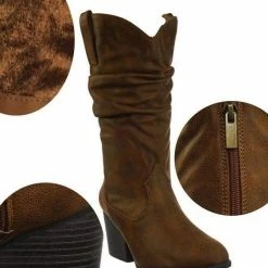 Bamboo Rancher07 Faux Fur Inner Lining Western Cowboy Block High Heel Dress Boots New