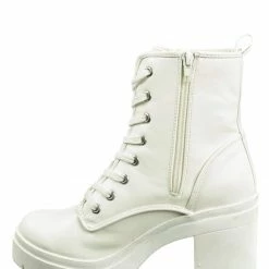 Bamboo New Regal01 Faux Fur Lined Combat Booties - Womens Laced Up Chunky Block Heels