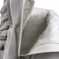 Bamboo New Regal01 Faux Fur Lined Combat Booties - Womens Laced Up Chunky Block Heels