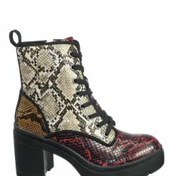 Bamboo New Regal01 Faux Fur Lined Combat Booties - Womens Laced Up Chunky Block Heels