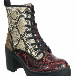 Bamboo New Regal01 Faux Fur Lined Combat Booties - Womens Laced Up Chunky Block Heels