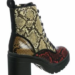 Bamboo New Regal01 Faux Fur Lined Combat Booties - Womens Laced Up Chunky Block Heels