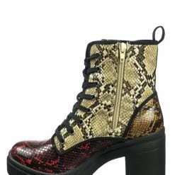 Bamboo New Regal01 Faux Fur Lined Combat Booties - Womens Laced Up Chunky Block Heels