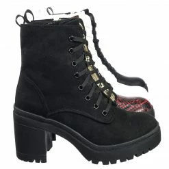 Bamboo New Regal01 Faux Fur Lined Combat Booties - Womens Laced Up Chunky Block Heels