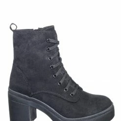 Bamboo New Regal01 Faux Fur Lined Combat Booties - Womens Laced Up Chunky Block Heels