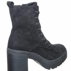 Bamboo New Regal01 Faux Fur Lined Combat Booties - Womens Laced Up Chunky Block Heels