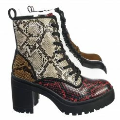 Bamboo New Regal01 Faux Fur Lined Combat Booties - Womens Laced Up Chunky Block Heels