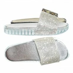 Bamboo New Riley02 Rhinestone Crystal Embellished Slide - Women Jewel Footbed Slipper