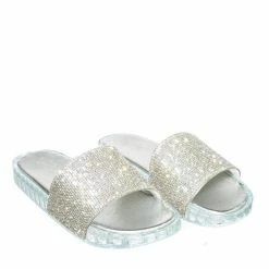 Bamboo New Riley02 Rhinestone Crystal Embellished Slide - Women Jewel Footbed Slipper