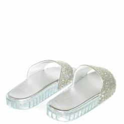 Bamboo New Riley02 Rhinestone Crystal Embellished Slide - Women Jewel Footbed Slipper