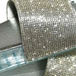 Bamboo New Riley02 Rhinestone Crystal Embellished Slide - Women Jewel Footbed Slipper