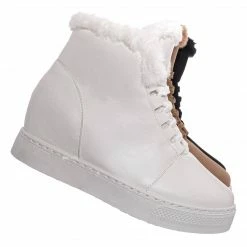 Bamboo Rise18 Hidden Wedge Faux Fur Sneaker - Shearling Lace Up Platform Ankle Bootie