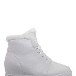 Bamboo Rise18 Hidden Wedge Faux Fur Sneaker - Shearling Lace Up Platform Ankle Bootie
