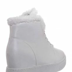 Bamboo Rise18 Hidden Wedge Faux Fur Sneaker - Shearling Lace Up Platform Ankle Bootie