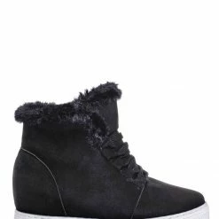 Bamboo Rise18 Hidden Wedge Faux Fur Sneaker - Shearling Lace Up Platform Ankle Bootie