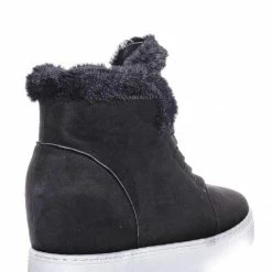 Bamboo Rise18 Hidden Wedge Faux Fur Sneaker - Shearling Lace Up Platform Ankle Bootie