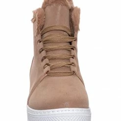 Bamboo Rise18 Hidden Wedge Faux Fur Sneaker - Shearling Lace Up Platform Ankle Bootie