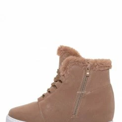 Bamboo Rise18 Hidden Wedge Faux Fur Sneaker - Shearling Lace Up Platform Ankle Bootie