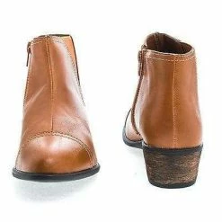 Sadie04 By Bamboo, Pointy Toe Western Zip Up Faux Wooden Heel Ankle Boots New