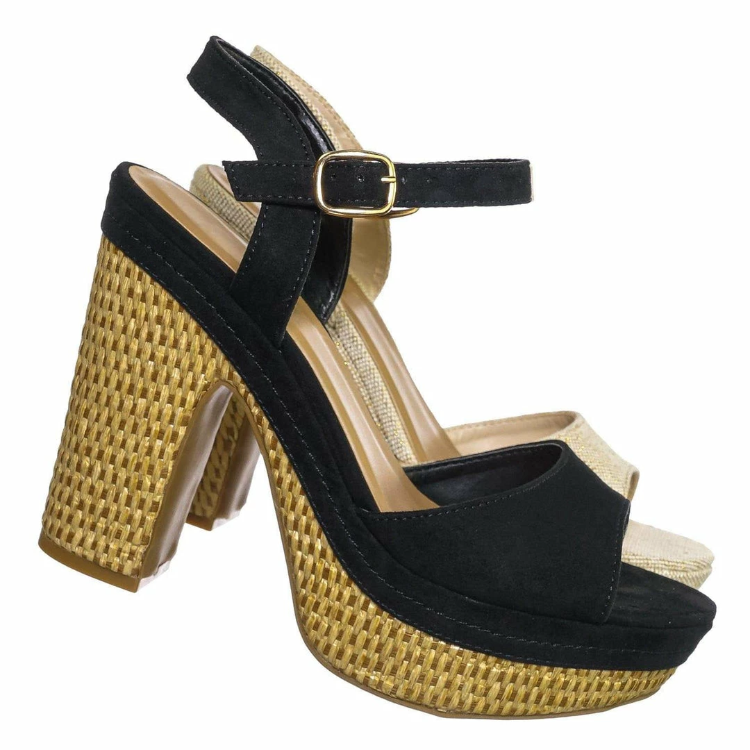 Bamboo Sandbar88 Raffia Linen Wrapped Clog - Women Chunky Block Heel Platform Sandal