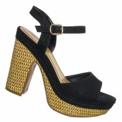 Bamboo Sandbar88 Raffia Linen Wrapped Clog - Women Chunky Block Heel Platform Sandal