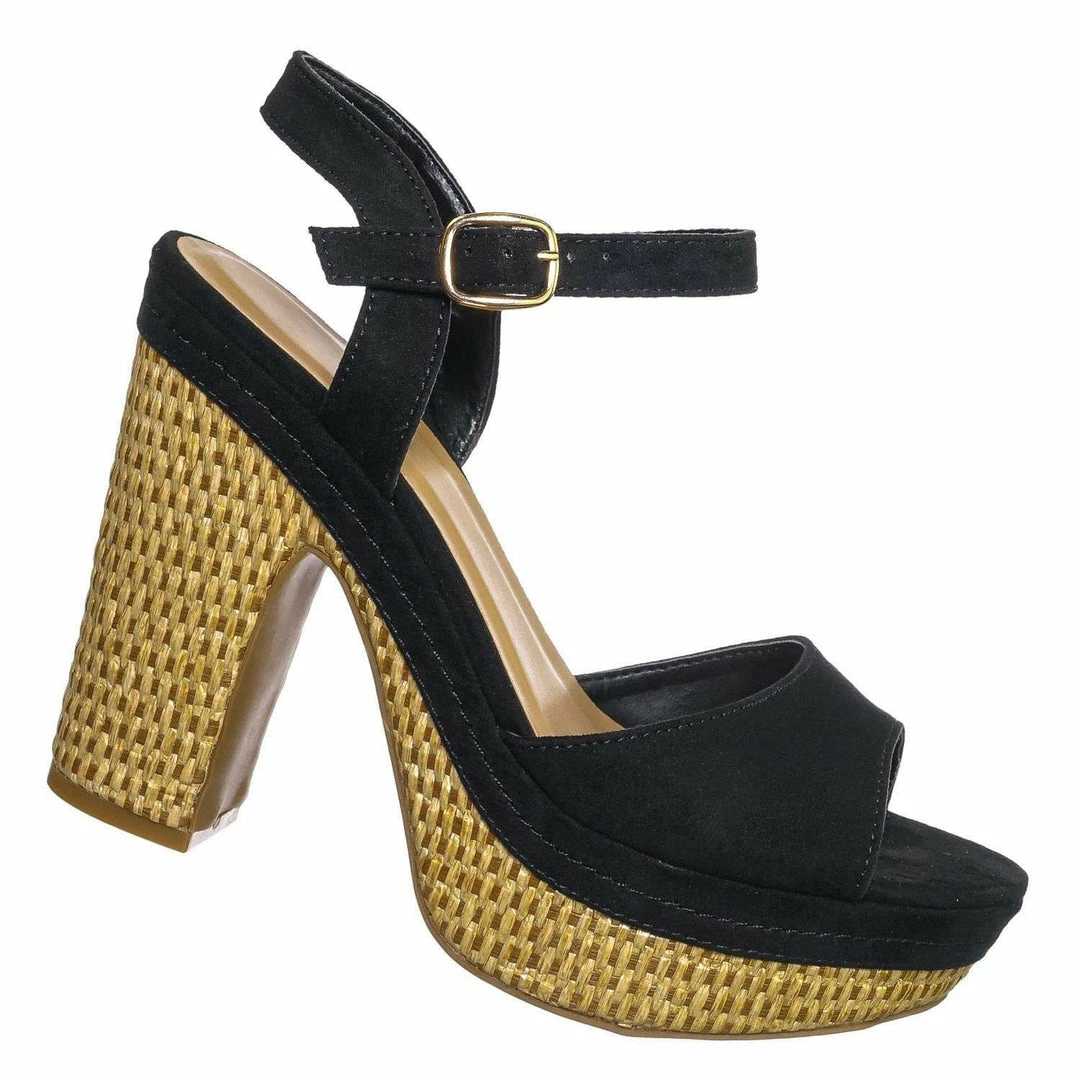 Bamboo Sandbar88 Raffia Linen Wrapped Clog - Women Chunky Block Heel Platform Sandal