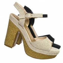Bamboo Sandbar88 Raffia Linen Wrapped Clog - Women Chunky Block Heel Platform Sandal