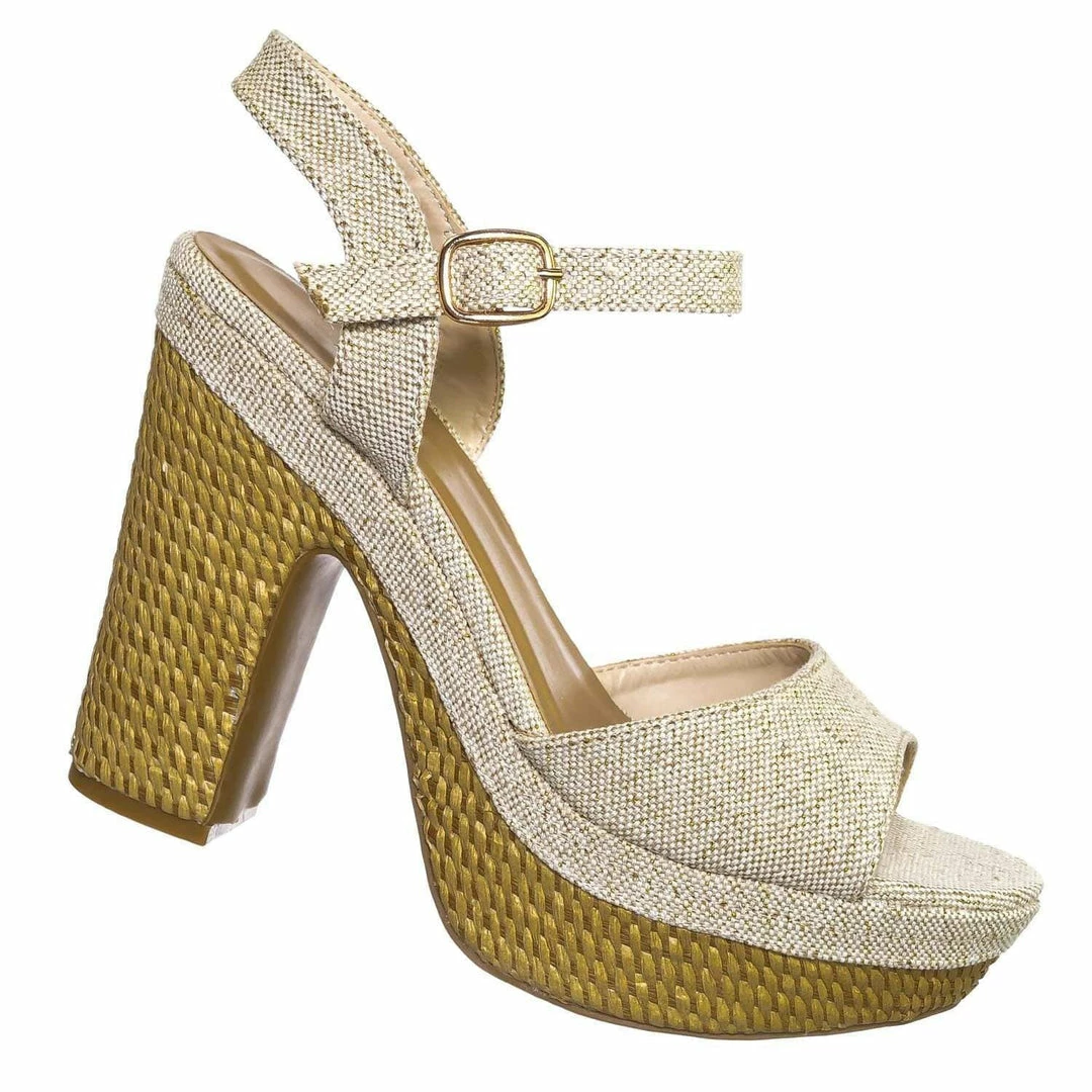 Bamboo Sandbar88 Raffia Linen Wrapped Clog - Women Chunky Block Heel Platform Sandal