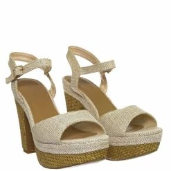 Bamboo Sandbar88 Raffia Linen Wrapped Clog - Women Chunky Block Heel Platform Sandal