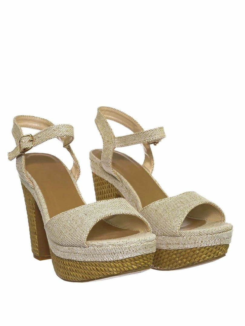 Bamboo Sandbar88 Raffia Linen Wrapped Clog - Women Chunky Block Heel Platform Sandal